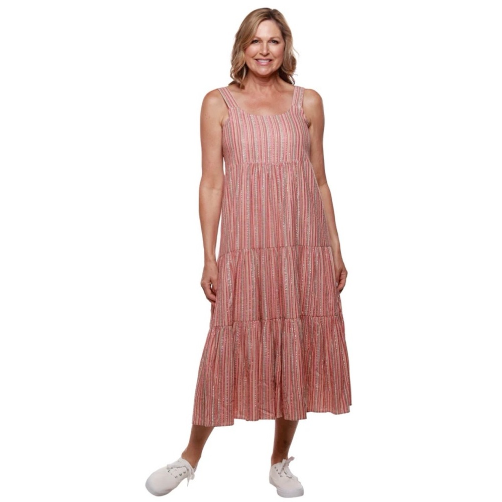 Tiered Striped Pink Maxi Sundress Linda Anderson Size XL